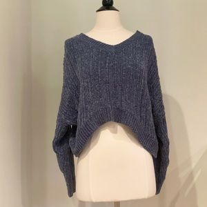 Target Dark Teal Cropped Cable Knit Velvet Sweater